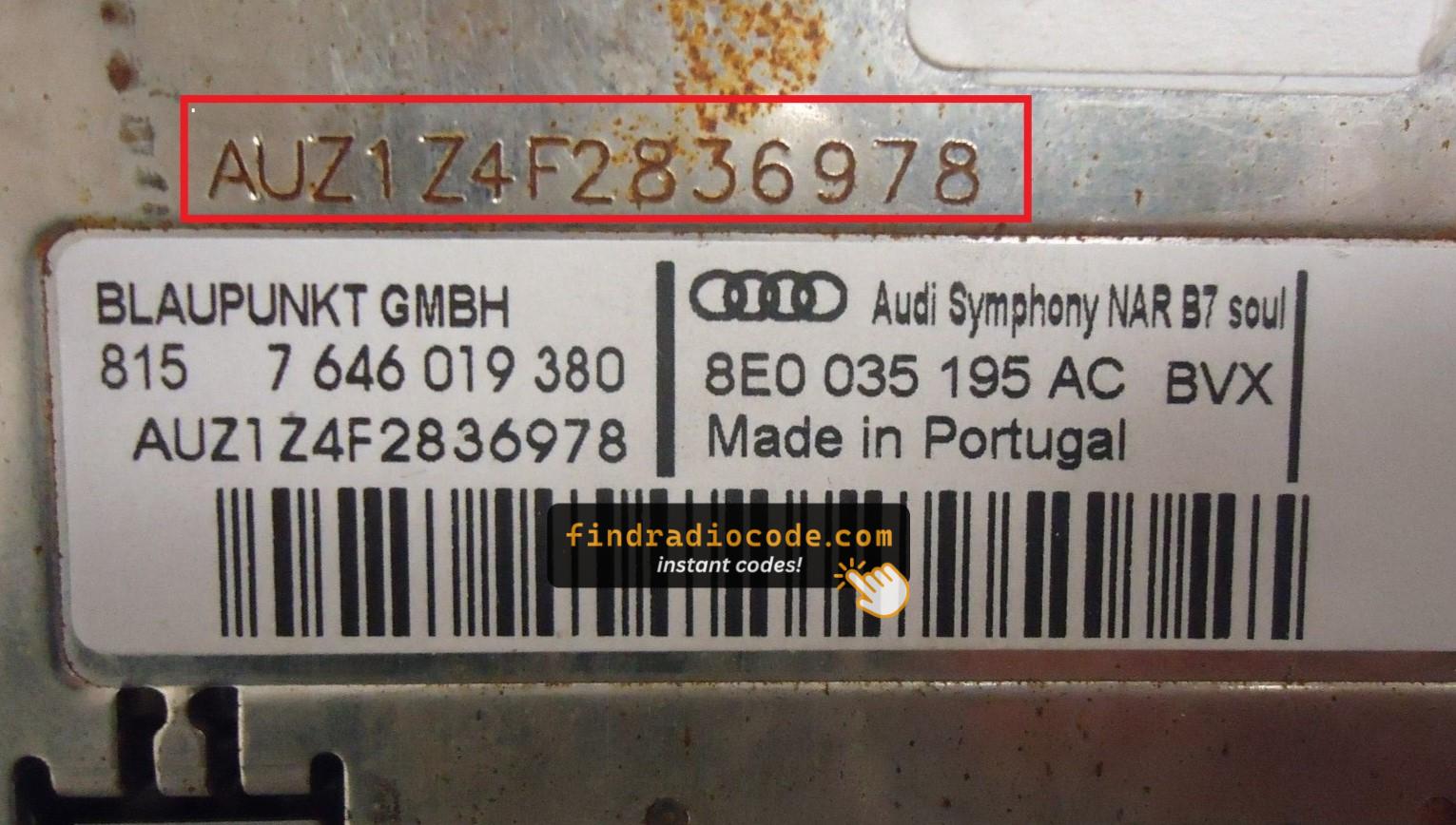 Audi Symphony radio serial label AUZ